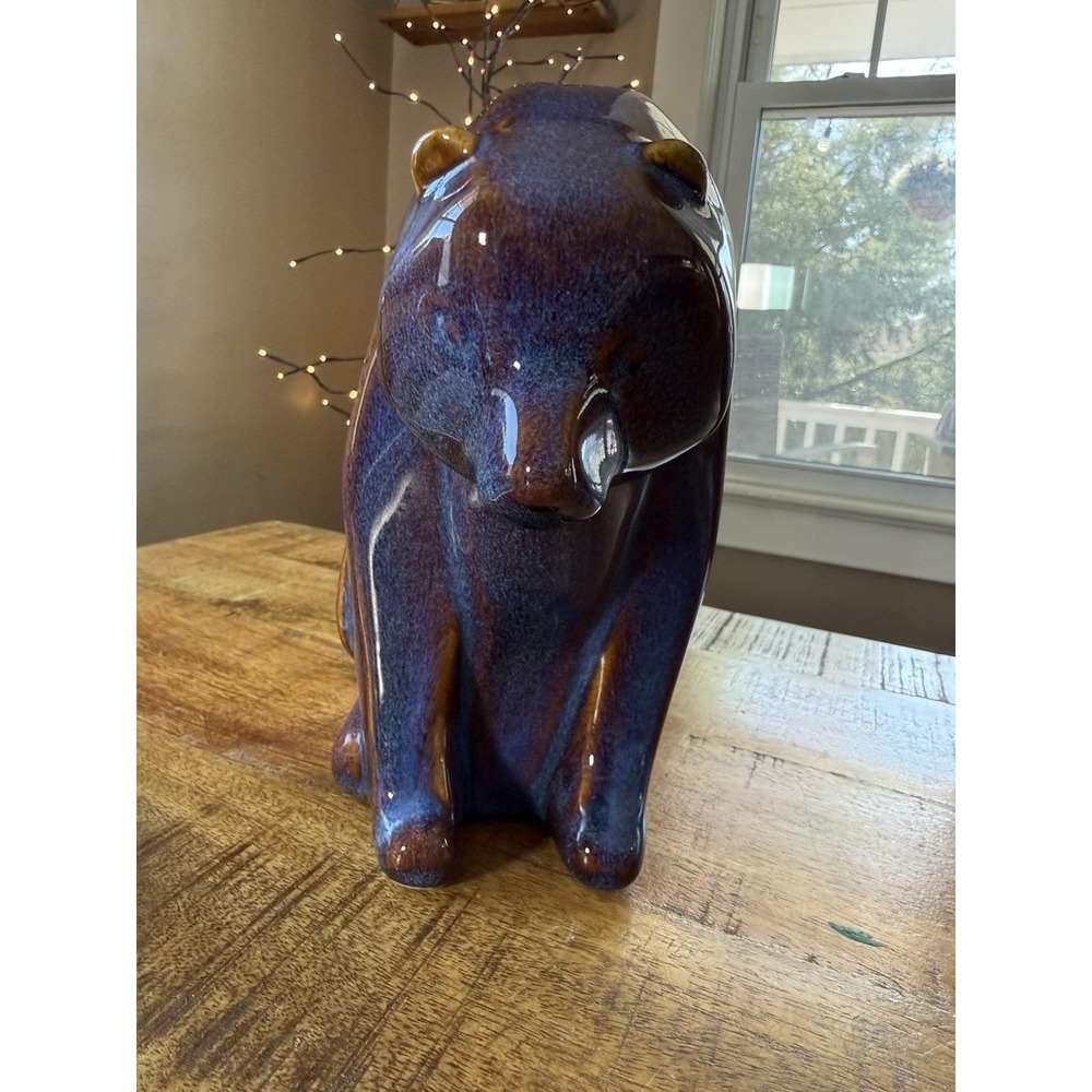 Scandinavian Vintage Blue Brown Drip Glaze Ceramic Bear Figurine Art Sculpture - Picture 4 of 11